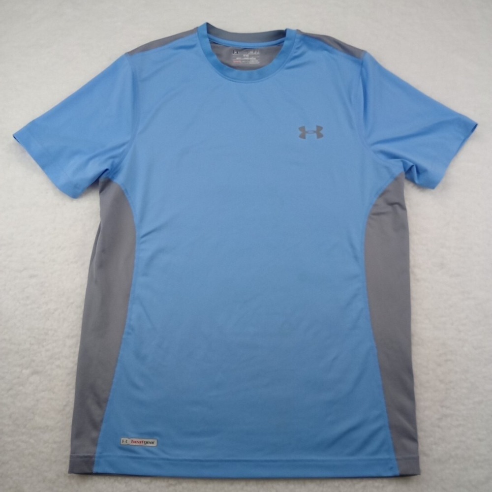 Under Armour Gym Shirt‎ HeatGear Performance Short Sleeve Blue Mens Size Meduim